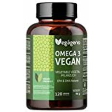 OMEGA 3 VEGAN - Algolja 2000MG av vegetabiliskt ursprung. Hög koncentration 600 mg DHA och 300 mg EPA per daglig dos. 100% naturlig. Glutenfri. Ej GMO. VEGAN-vänlig