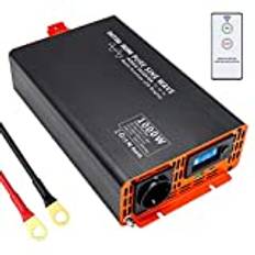DATOUBOSS Inverter 12V 230V Ren Sinus 1000W/2000W, Spänningsomvandlare 12V till 230V 1000W med 1 europeiska uttag och 1 USB-portar och LED-display och 1 Type-c port för Hem, RV