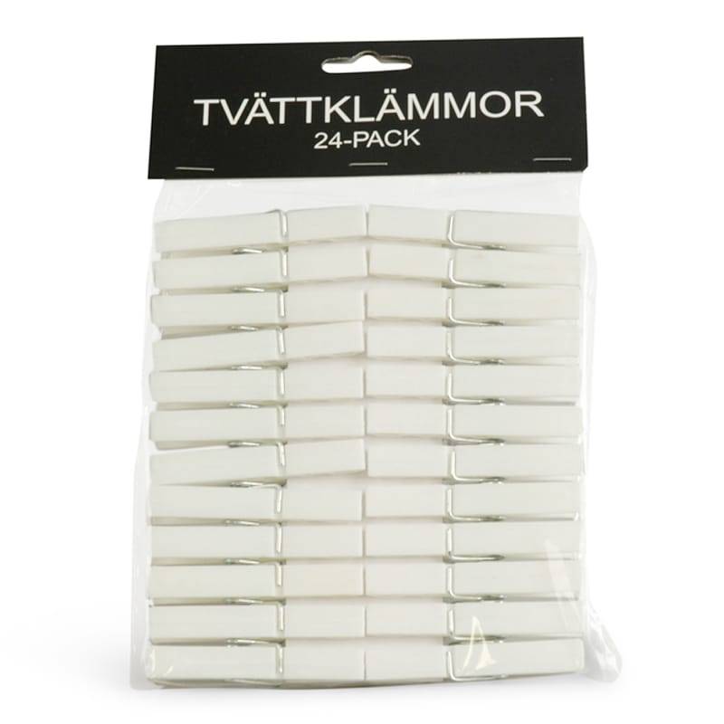 Tvättklämmor i Plast, Vit 24-pack