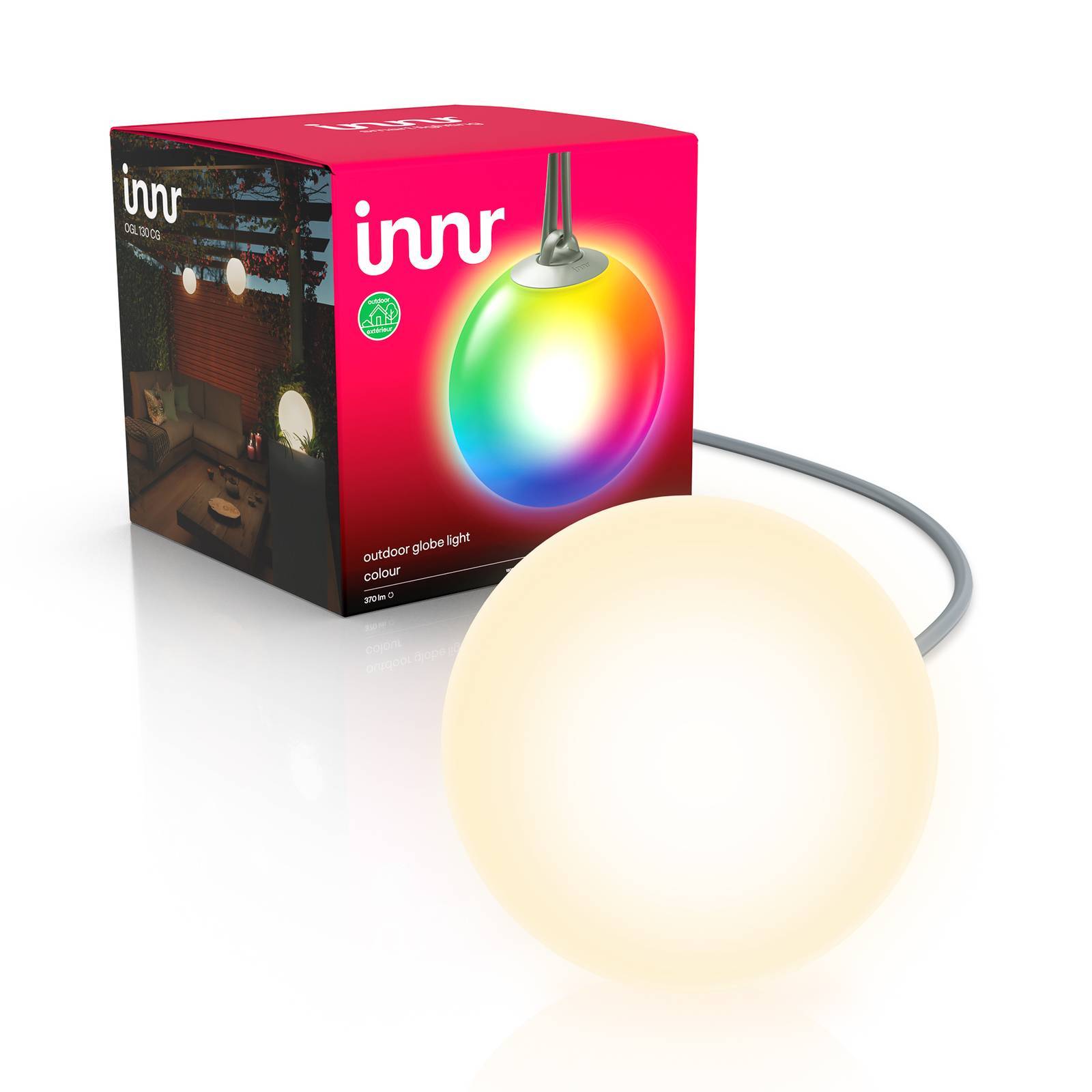 Innr Lighting Smart Outdoor Globe Colour LED-kula, tillägg Colour, dimbar, Vitt / opal, Syntetmaterial, Modern, Smarta hem dekorationslampa utomhus