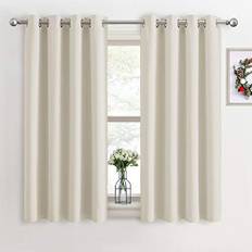 Pony Dance Ogenomskinlig, kort gardin, trådgardin, mörkläggningsgardiner med öljetter, värmeisolerande termisk gardin, set om 2, L 137 x B 117 cm, ljusbeige