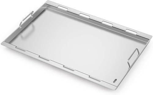 Onlyfire Grillplatta med Flat Topp för Weber Genesis II & II LX 400-Serien Gasolgrillar, Stekplatta i Rostfritt Stål med Avtagbart Handtag, 82,5 × 47 × 3,8 cm