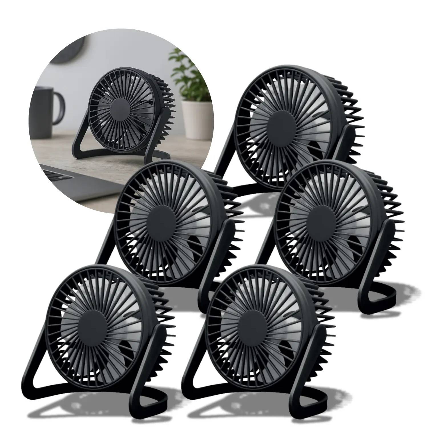 USB Ventilator - 5-Pak - Ø15cm - Bord Ventilator - Sort.