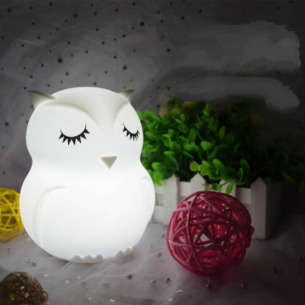 Owl Night Light för barn, Uppladdningsbar LED-sänglampa för barn, 9 växlande färger, Silikonvårdare