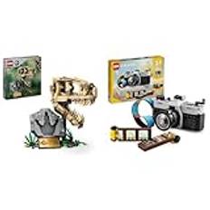 LEGO Jurassic World Dinosaurier-Fossilien: T.-rex-Kopf & Creator 3in1 Retro Kamera Spielzeug mit 3 Modellen für Mädchen und Jungen