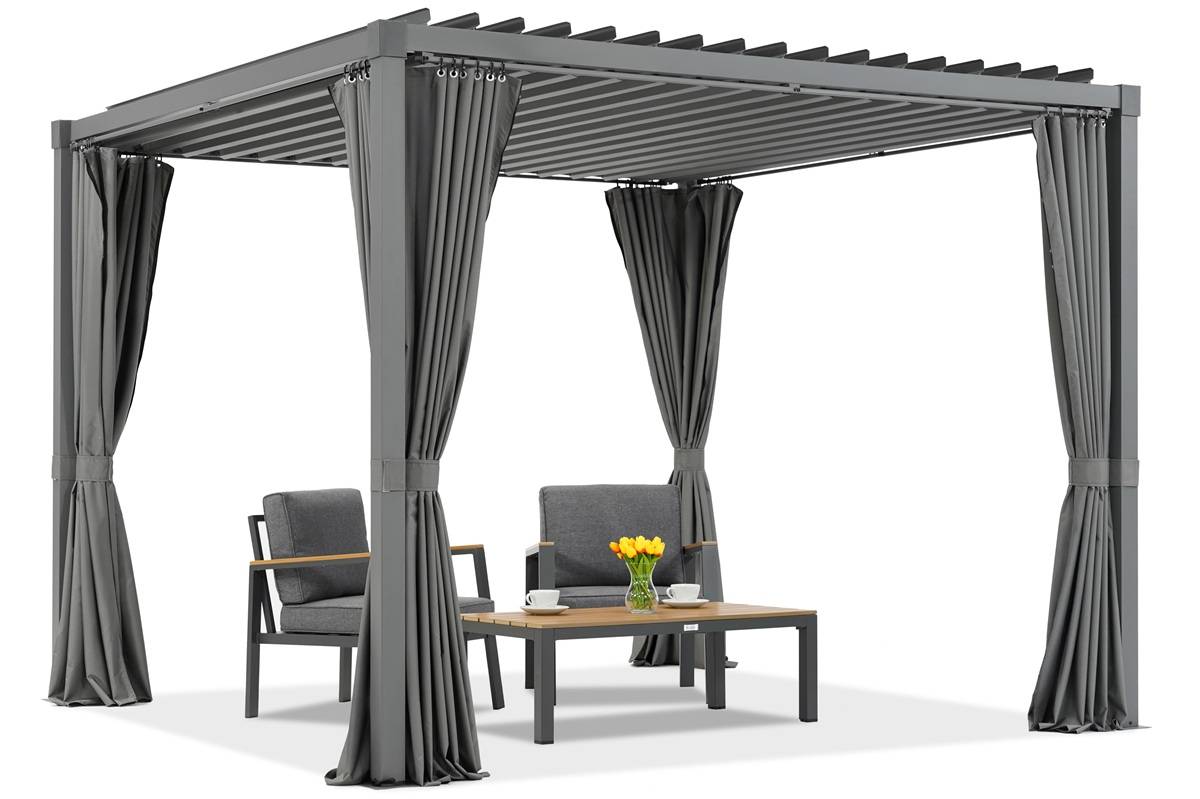 Antracit Madera 3x4m terrasspergola med Garden Point gardiner