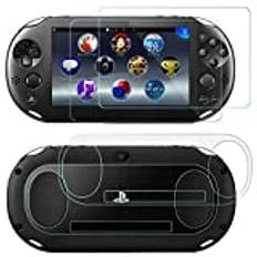 AFUNTA Skärmskyddsfilmer för Sony Playstation Vita 2000, 2 paket (4 stycken) härdat glasfilm för skärm och husdjursfilmer för ryggen, PS Vita PSV 2000 tillbehör