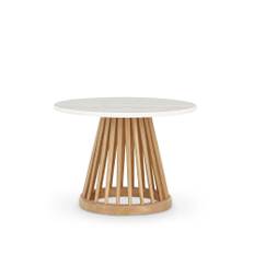 Tom Dixon - Fan Small Natural Side Table, Rund toppskiva i marmor Ø60 - Vit - Små borde og sideborde - Hvid - Træ/Sten