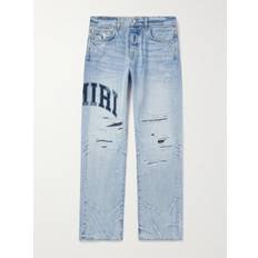 AMIRI - Straight-Leg Logo-Appliquéd Distressed Embroidered Jeans - Men - Blue - UK/US 33