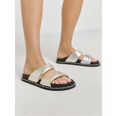 Simply Be Simply Be Silver Wide Fit Silver Soft Twist Volume Leather Footbed Sandals