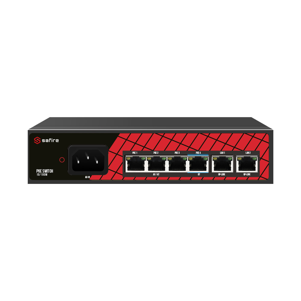 Safire 4 ports PoE Switch 60W, 2 x GB uplink