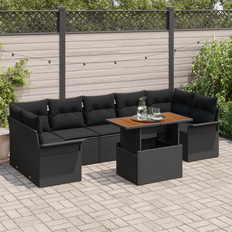 vidaXL 8-personers Have Sofa Sæt med Puder - Sort Poly Rattan og Akacia