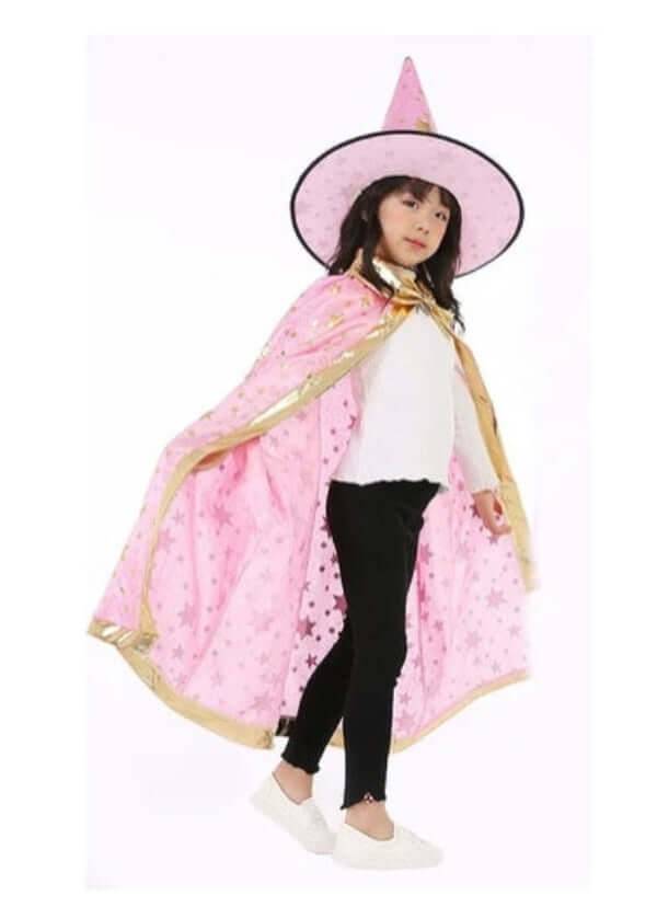 Halloween Cloak Set Wizard Cape With Hat - Light pink / One size