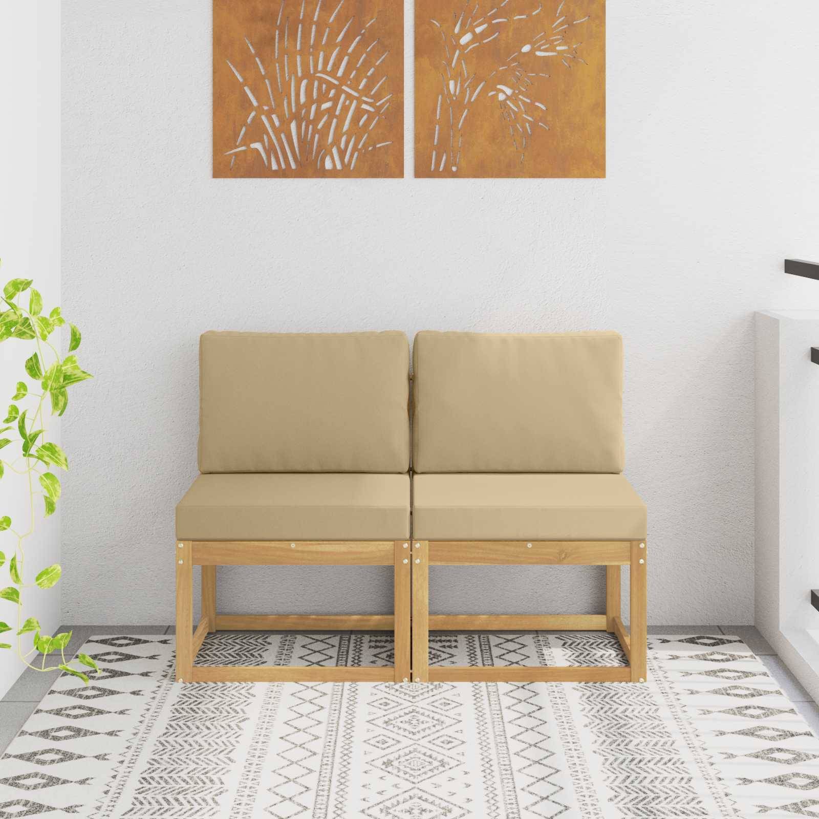 vidaXL 2 Stk Udendørs Mellem Sofa Massivt Akacietræ Hvid