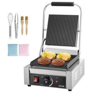 VEVOR Commercial Panini Grill, 1800W Electric Sandwich Panini Maker, Stainless Steel Sandwichs Press Grill with Handle and Temp Control