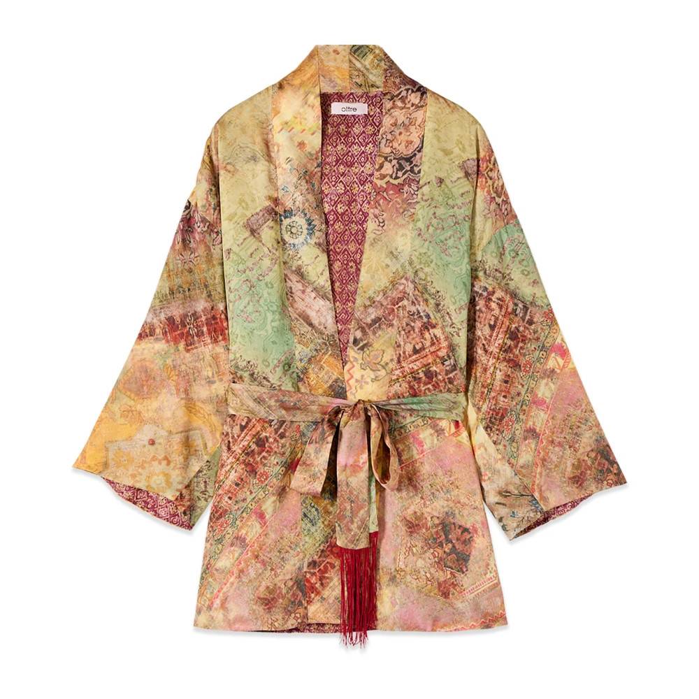 Oltre Viscose Satin Kimono - Bluser og skjorter - Dame - Beige - L/XL - Satin