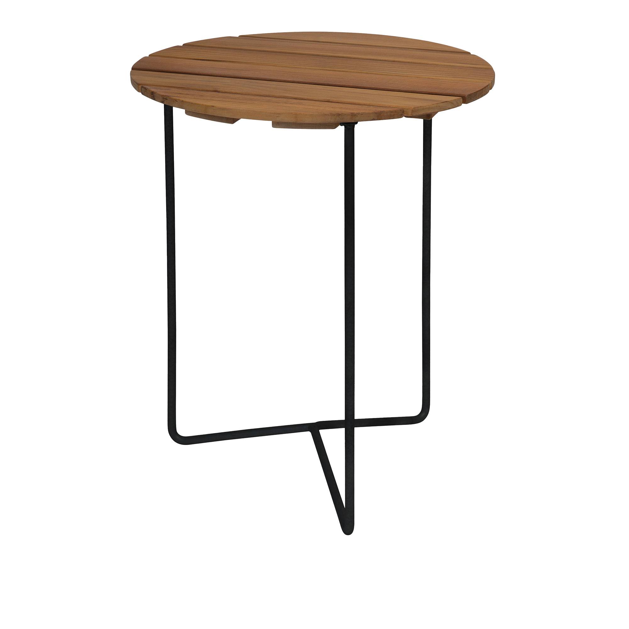 Grythyttan Stålmöbler - Bord 6B Ø60 cm Svart stativ Obehandlad teak - Småbord & Sidobord utomhus
