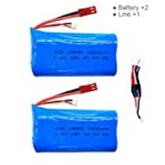 7.4V 1500mAh Lipo batteri med laddare kompatibel med Mjx f 45 Wltoys A959 RC Helikopterbildelar LIPO 2S 18650 Batteri Jst Plugg (Color : 2B 3in1 line)