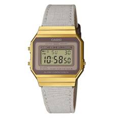 Casio Collection Vintage Digital Gold IP Case Cream Fabric Strap Ladies Watch A700WEGL-7AEF