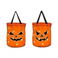 2st LED Halloween-godispåsar, Halloween-godiskorg, Light Up Halloween-hink med Pumpaspökmönster för Födelsedagsfester Föreställningar Cosplay
