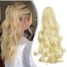 Dcbaboo Ponytail Extension hästsvans hårstycke fläta förlängning med klämma vågig lång hårförlängning fläta klämma syntetisk vågig hästsvans hårförlängning, 45 cm blekblond