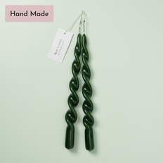 Emelie Twisted Candle, 2 pk, Shiny Green