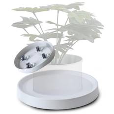 S.fields.inc Flower pot stand, pot holder, hidden casters, planter base, flower stand, plastic, white, indoor/outdoor (28.5cm)