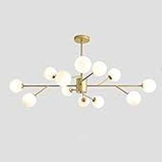 KRIPINC Sputnik ljuskrona, Sputnik taklampa, halvinfälld taklampa med 12 lampor, justerbar hängande lampa i vintage industriell höjd, gyllene ljuskrona, glaskula, för vardagsrum, sovrum, matsal, kök