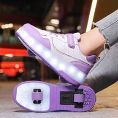 Usb Rechargeable Led Light Up Roller Skates Shoes, 2 Wheels Retractable Roller Sneakers With 11 Flashing Modes And 7 Colors For Both Boys And Girls, Hook And Loop Closure, Ideal For Outdoor Sports