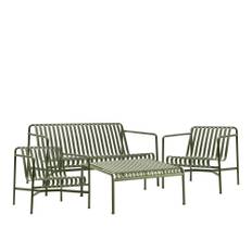 HAY - Palissade loungegruppe med loungesofa, 2 loungestole & lavt trædgårdsbord olive - Udendørs loungegrupper