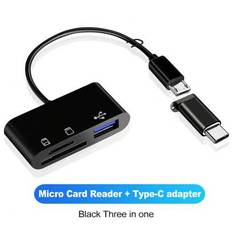 USB C till SD-kortläsare, Android SD-kortadapter med SD MicroSD USB 3-portar, BnmxTek USBC-minneskortläsare kompatibel med Iphone 15 Pro Max, Android/ - Svart
