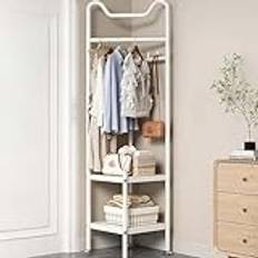 Mixtric Corner Wardrobe, 2-In-1 Clothes Rack, Metal Clothes Rail, Freestanding Coat Rack, Clothes Rails with 2 Shelves, for Hallway Living Room Bedroom,White