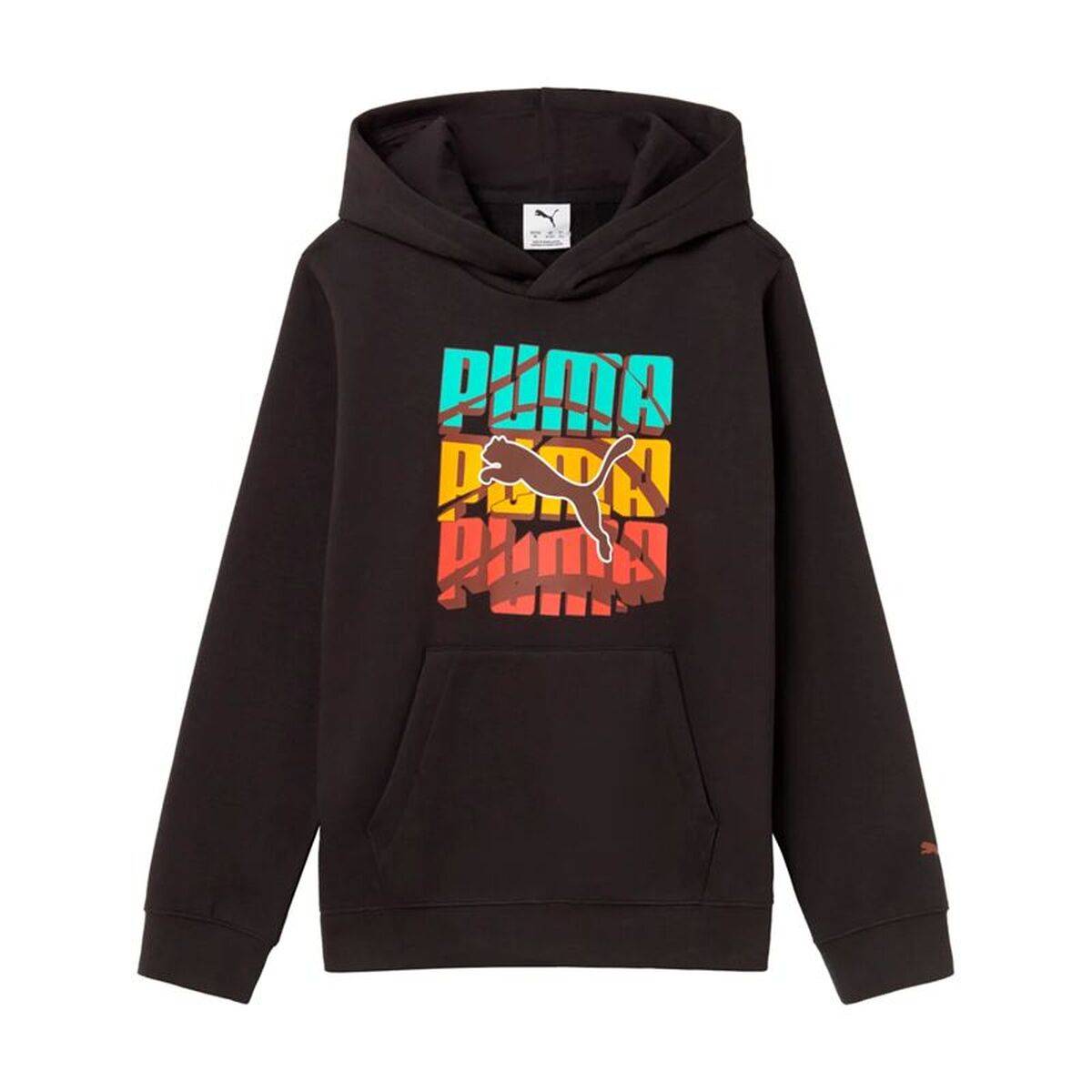 Hættetrøje til Børn Puma Graphic Logo Colour Sort 5-6 Ã¥r