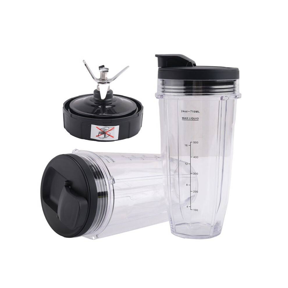 24Oz Cups with To-Go Lids, 7 Fins Extractor Blade, for Nutri Auto IQ BN801 SS101 BL480-30 BL641 BL642-30 Blender
