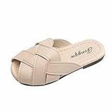 barn tennisskor 2024 sommar flickor sandaler solida skor bekväma söta tygtofflor gräva ut strandsandaler med halkfri mjuk sula, P 10 beige, 34.5 EU Larga