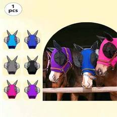 1 st myggskyddande hästhuvudmask, andningsbar hästmask med olika tryck, ridutrustning för att skydda ögon och öron - Multifärgad (rosa,Purpur,grå,svart,Mörkblå,Ljusblå)