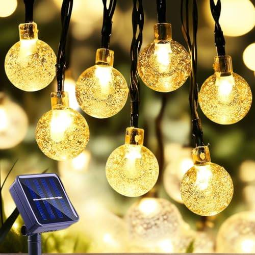 Hqynss Solar Lichterkette Aussen, 1x22M 100 LED Solarlichterkette Außen Wetterfest 8 Modi IP65 Wasserdicht Kristall Kugeln Lichterkette Außeneinsatz für Garten, Terrasse, Baum, Hof, Party (Warmweiß)