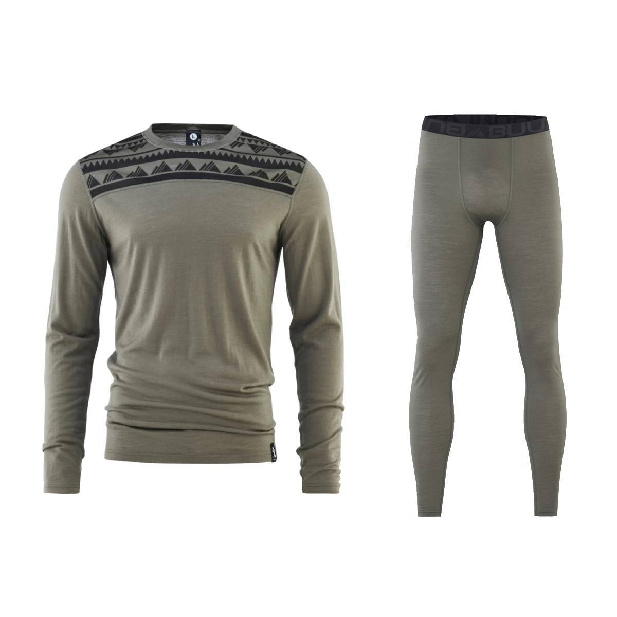 Bula Aztec Merino Wool Crew Skiundertøj Sæt Herre - Sage - L
