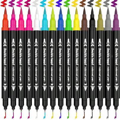 Dual Markers penselpenna, skolmaterial för skolstart, färgad finspetsmarkör och penselmarkerpenna för vuxenfärgläggning, handlettering, skrivande, pla - Multifärgad (80 st,60 st,48 st,24 st,120 st,36 st,12 st,100 st)