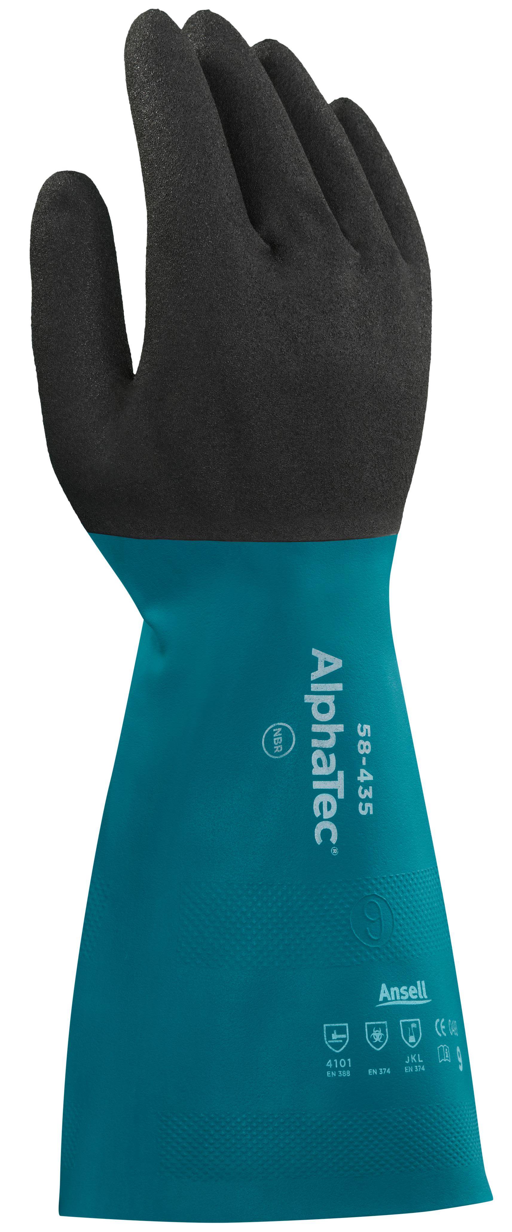 Ansell AlphaTec 58-435 Kemskyddshandske AquaDri, flossad 8