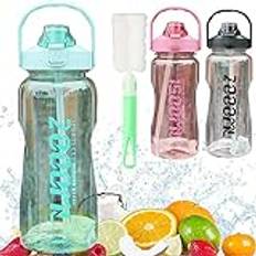 Vattenflaska Sport med Sugrör 2 liter, Vattenintagsflaska med Rengöringsborste Sportvattenflaska, Water Bottle Läckagesäker Sportflaska Barn Fitness Barnskola Cykel Camping Grön
