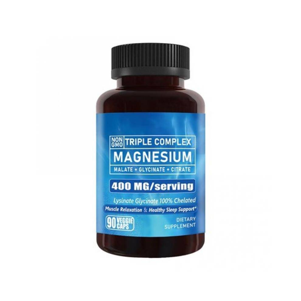 (60 capsules) Triple Magnesium Complex Capsule: Glycinate, Citrate, Malate High Absorption Magnesium Supplement for Adults 120 Count