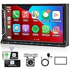 Hodozzy Bilradio 2 Din med Carplay Wireless Android Auto Mirror Link, Auto Stereo 7 tum Bluetooth pekskärm 2 Din MP5-spelare Radio Stöd FM/EQ/USB/AUX/SWC, Bakre kamera