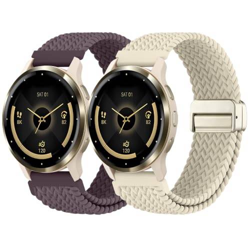 2-pack magnetiska armband kompatibla med Garmin Venu 3S/Venu 4(41 mm)/2S/Vivoactive 4S, 18 mm elastiskt mjukt nylon sport quick release armband för Forerunner 255S/265S kvinnor män, Nylon