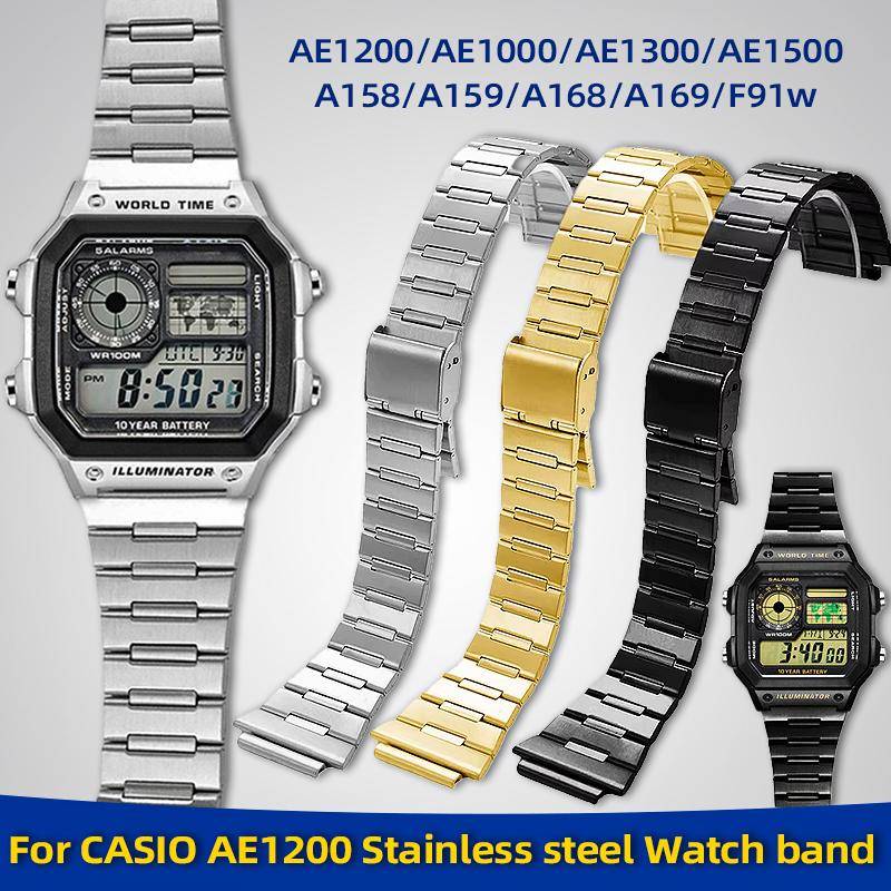 18 mm Rostfritt Stål Klockarmband för Casio A158/159/A168/169/F91W AQ-S810/AE1200/1300 Serien Metallklockrem Herr Dam Armband