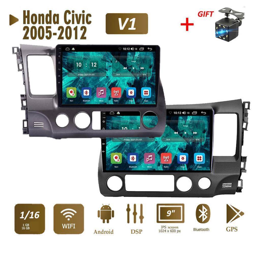Android Bilstereo Radio För Honda Civic 2005-2012 Bil Multimedia Spelare 2 Din Huvudenhet Ljud WIFI 1+16GB