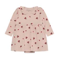 Minymo Langærmet Rib Bodykjole m. Print - Peach Whip