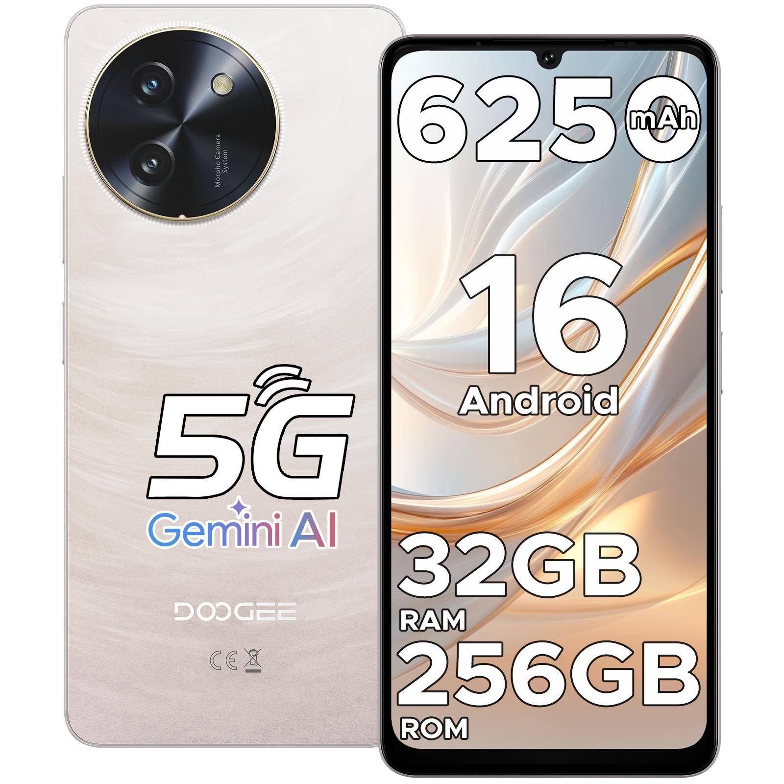 DOOGEE 5G Mobile Phones NOTE 59 PRO, Android 16 Phone With Gemini AI, Octa Core 2.3GHz, 120Hz 6.75 HD+, 6250mAh, 32GB+256GB/2TB gyllene