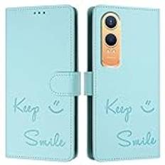 JZ Nord CE 4 Lite 5G Fall Konstläder Flip Cover Wallet [Keep Smile][Handled & Neck Strap][Korthållare] För OnePlus Nord CE 4 Lite 5G Fall - Mint Green