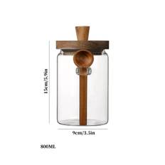 TEMU 1pc Of Acacia Wood High Borosilicate Transparent Heat-resistant Glass Storage Jar, Suitable For Home Use To Store Coffee Beans, Dried Fruits, And Snacks, With A Wooden Spoon And A Lid, In Sizes.